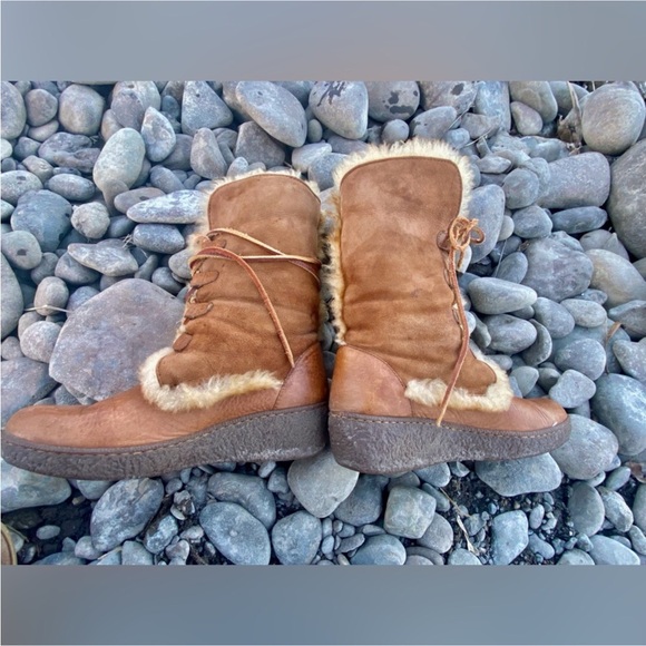 Børn Shearling Lined Leather Lace Up Boots Womens Size 7 Brown Cozy Boho - Picture 5 of 14
